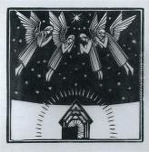 Cantet Nunc Lo (christmas Card) Oil Painting by Eric Gill