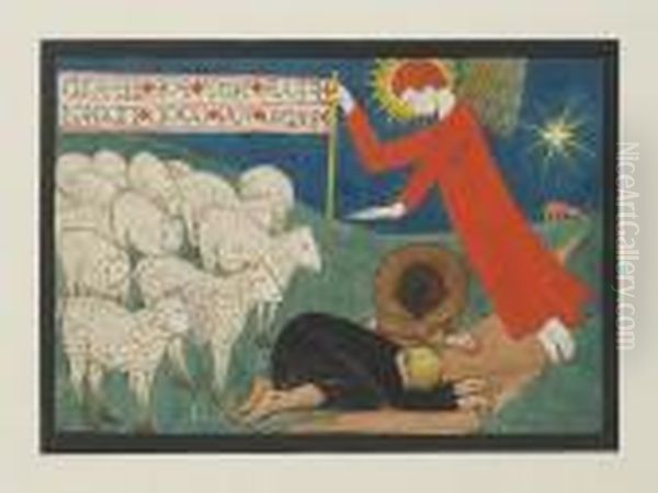 The Angel Of The Lord Appearing To Theshepherds Oil Painting by Eric Gill