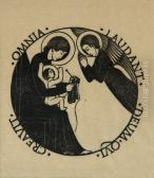 The Madonna And Child With An Angel Oil Painting by Eric Gill