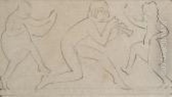 Design For Sculpture 'ariel Piping To Thechildren' Oil Painting by Eric Gill