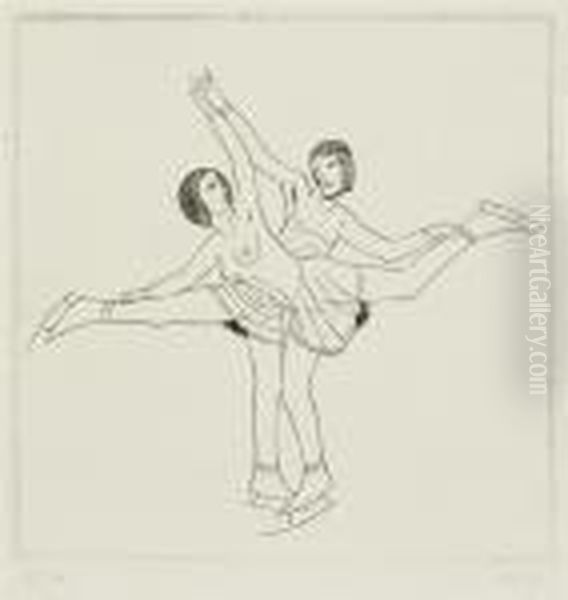 Leda; The Skaters; On My Bed At Night Oil Painting by Eric Gill