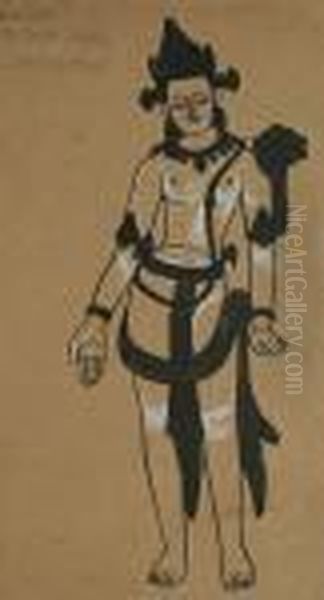 Lokitesvara, A Costume Design For A Siamese Temple Dancer Oil Painting by Eric Gill