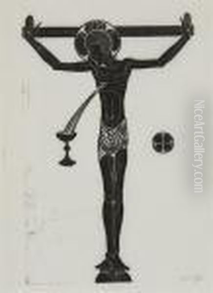 Crucifix Oil Painting by Eric Gill