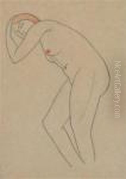 Study Of A Nude Leaning Forward Oil Painting by Eric Gill