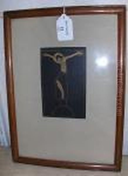 Crucifix, Wood Engraving Oil Painting by Eric Gill