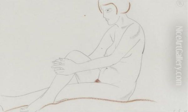 Sitting Nude Oil Painting by Eric Gill