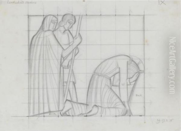 Four Studies For The Stations Of The Cross For Our Lady And St.peter, Leatherhead Oil Painting by Eric Gill