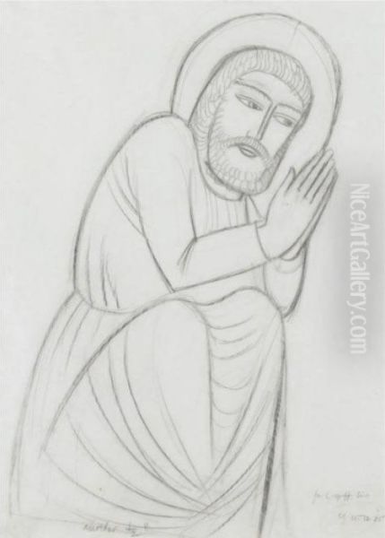 Praying Saint Oil Painting by Eric Gill