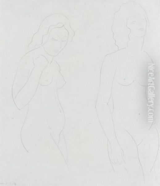 Female Nude Study Oil Painting by Eric Gill