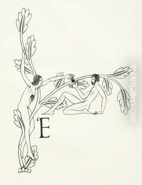 Adam And Eve Oil Painting by Eric Gill