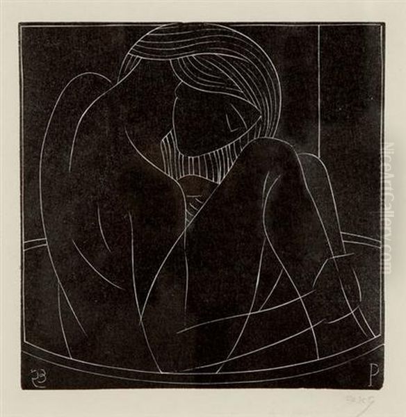 Girl In The Bath Oil Painting by Eric Gill