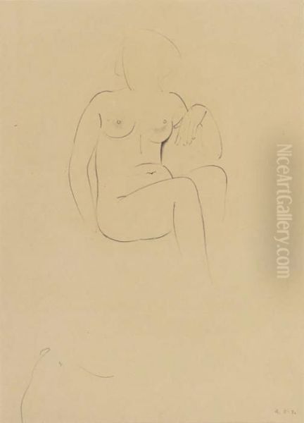 Study Of A Female Nude Oil Painting by Eric Gill