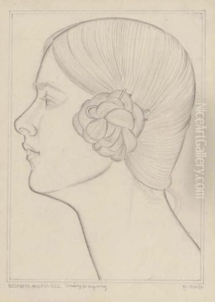 Elizabeth Angela Gill In Profile Oil Painting by Eric Gill