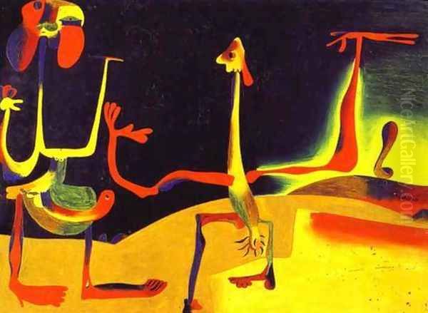 Man and Woman in Front of a Pile of Excrement Oil Painting by Joaquin Miro