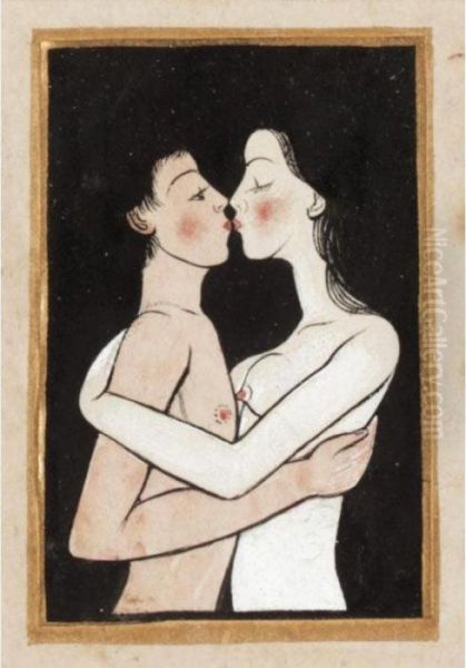 Young Lovers Oil Painting by Eric Gill