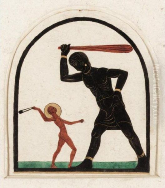 David And Goliath Oil Painting by Eric Gill