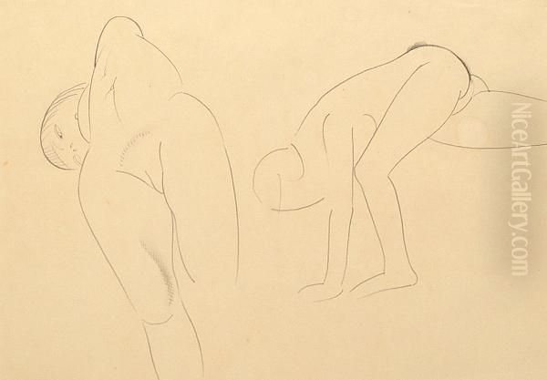 Two Nudes, C.1920 Oil Painting by Eric Gill