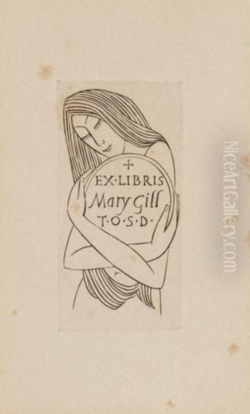 Ex-libris Plate Oil Painting by Eric Gill