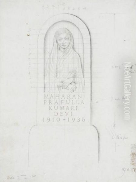 Working Drawing For Relief Sculpture Oil Painting by Eric Gill