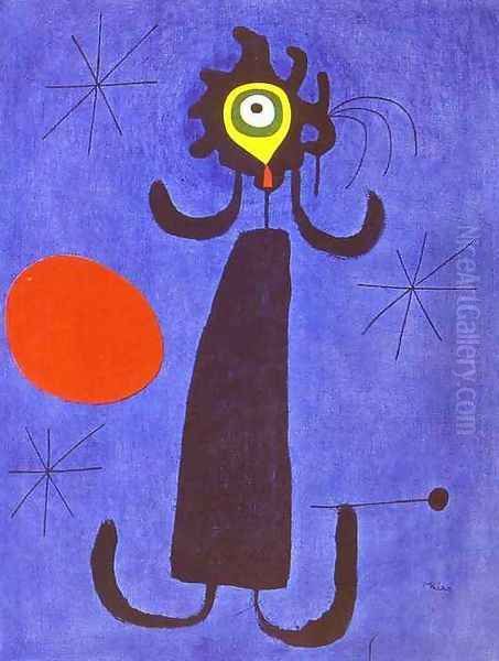 Woman in Front of the Sun Oil Painting by Joaquin Miro