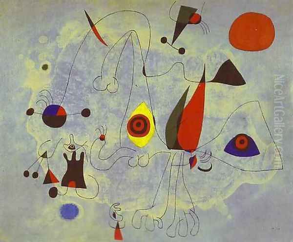 Women and Birds at Sunrise Oil Painting by Joaquin Miro