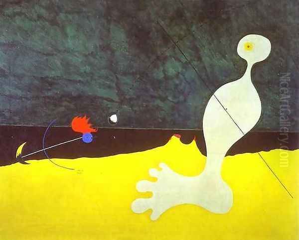 Person Throwing a Stone at a Bird Oil Painting by Joaquin Miro