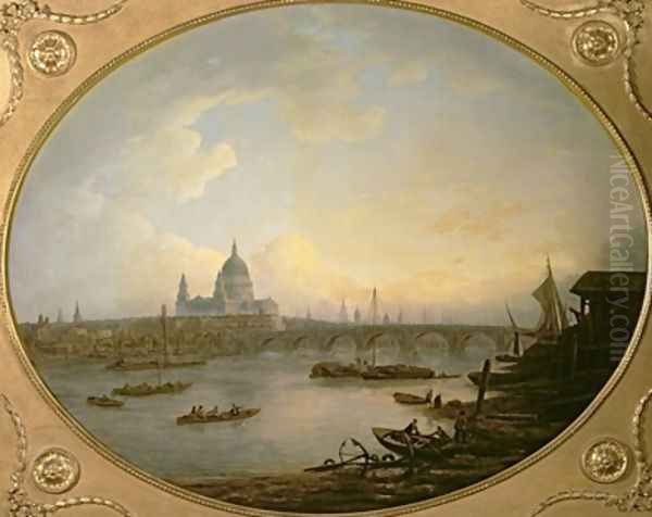 Blackfriars Bridge and St Pauls Cathedral 1774 Oil Painting by William Marlow