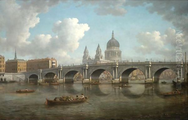 Blackfriars Bridge and St Pauls Cathedral Oil Painting by William Marlow