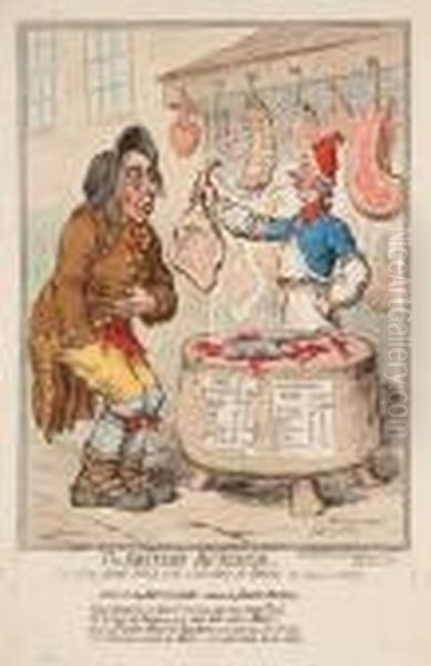 The British-butcher, / Supplying John-bull With A Substitute For Bread Oil Painting by James Gillray