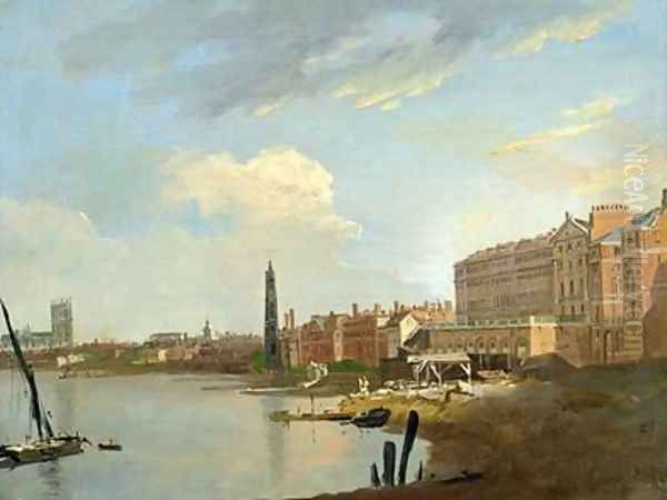 A Study of the Thames with the Final Stages of the Adelphi 1772 Oil Painting by William Marlow