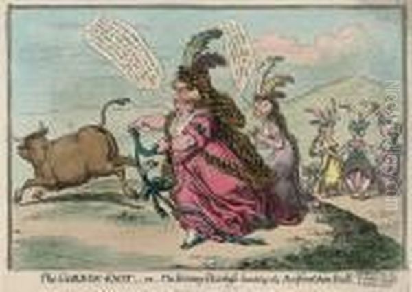 The Gordon-knot, Or The Bonny Duchess Hunting The Bedfordshire Bull Oil Painting by James Gillray