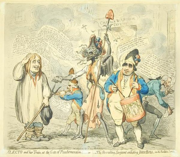 Alectoand Her Train, At The Gate Of Pandemonium Oil Painting by James Gillray