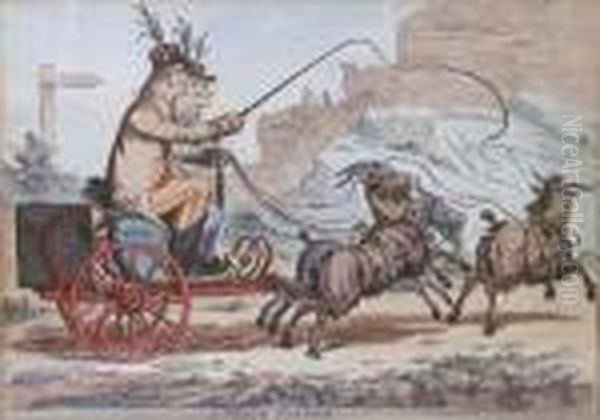 A Welch Tandem Oil Painting by James Gillray