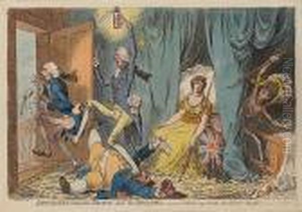 Britannia Between Death And The Doctors Oil Painting by James Gillray