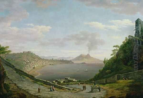 View of the Bay of Naples with Mount Vesuvius in the Distance Oil Painting by William Marlow