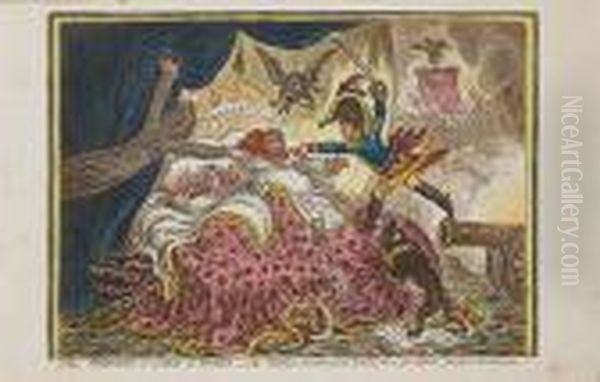 Comforts Of A Bed Of Roses Oil Painting by James Gillray