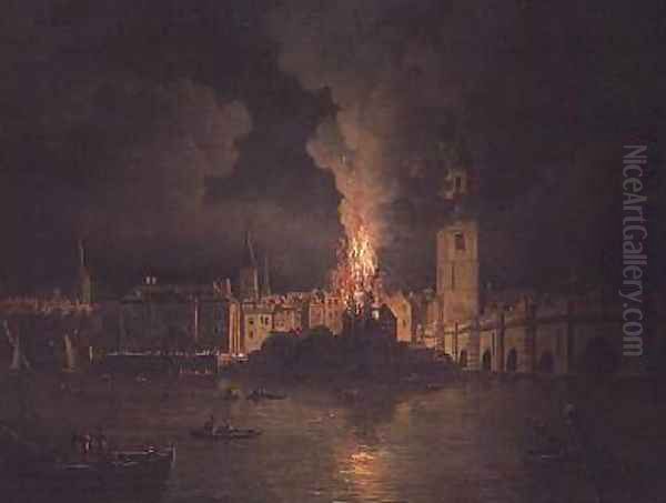 The Waterworks at London Bridge on Fire 1779 Oil Painting by William Marlow