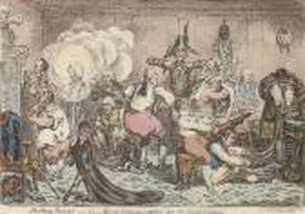 Making Decent; -ie- Broad-bottomites Getting Into The Grand Costume Oil Painting by James Gillray