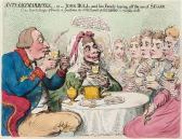 Anti-saccharrities,-or-john Bull And His Family Leaving Off The Use Of Sugar Oil Painting by James Gillray