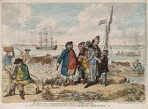 The Real Cause Of The Present 
High-price Of Provisions, Or A View Of The Sea Coast Of England With 
French Agents, Smuggling Away Supplies For France Oil Painting by James Gillray