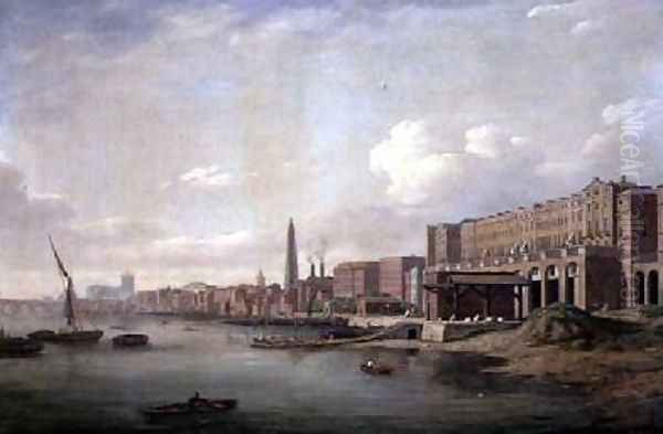 The Adelphi and the York Water Tower from the Thames 1775 Oil Painting by William Marlow