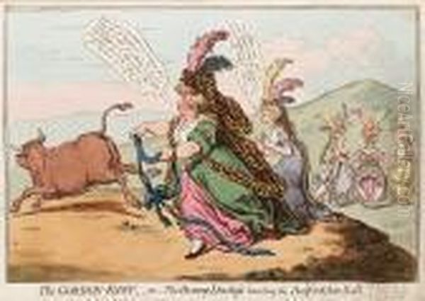 The Gordon-knot, Or The Bonny-duchess Hunting The Bedfordshire Bull Oil Painting by James Gillray