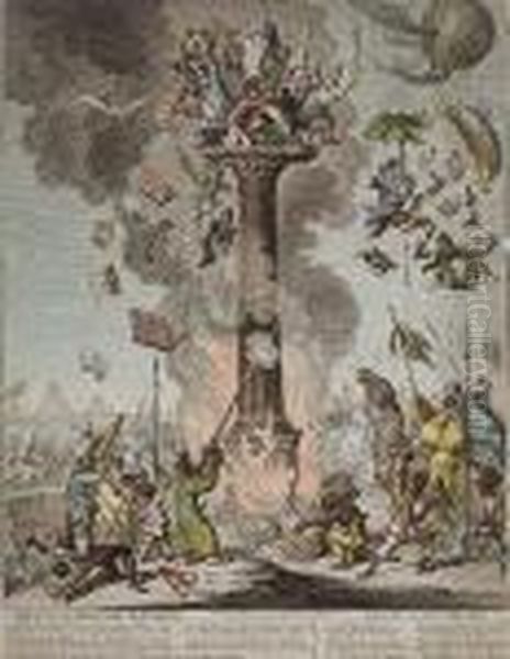 Seige De La Colonne De Pompee - Science In The Pillory Oil Painting by James Gillray