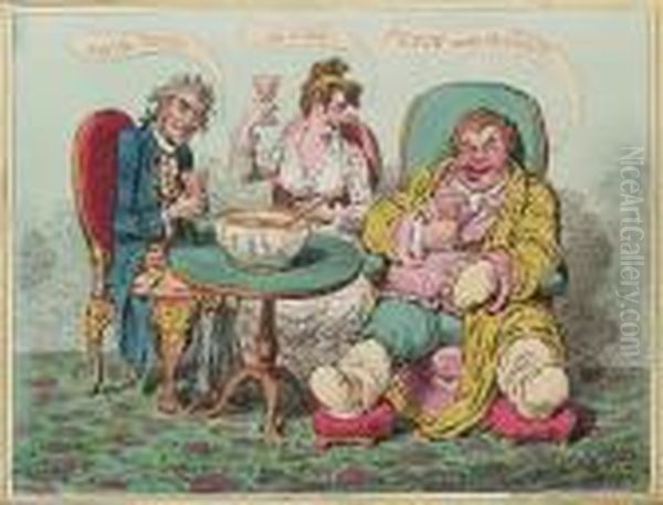 -and The 'tisick, - The Colic, Pinch Cures The Gout Oil Painting by James Gillray