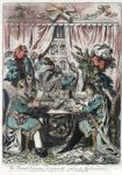 The French Consular Triumverate,
 Settling The New Constitution,with A Peep At The 
Constitutional-pigeon-holes Of The Abbe Seiyesin The Back Ground Oil Painting by James Gillray