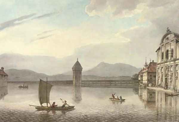 View of Lucerne, Kapellbrucke, Switzerland Oil Painting by William Marlow