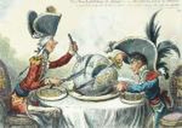 The Plum Pudding In Danger Or State Epicures Taking Un Petitesouper Oil Painting by James Gillray