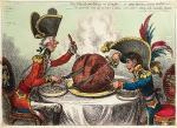 Plumb Pudding In Danger;- Or-state Epicures Taking Un Petit Souper Oil Painting by James Gillray