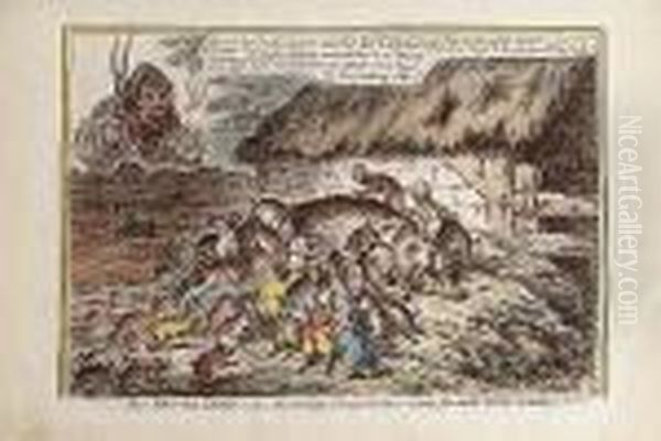 'more Pigs Than Teats'.-or-the 
New Litter Of Hungry Grunters, Sucking John-bulls-old-sow To Death Oil Painting by James Gillray