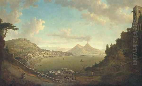 An extensive view of the Bay of Naples from Pausilipo, with Vesuvius beyond Oil Painting by William Marlow